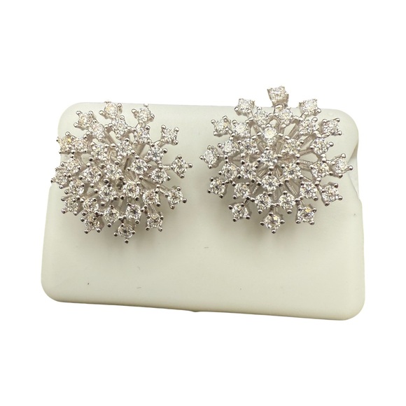 Sterling Silver Snowflake Stud Earrings with Moissanite - Picture 1 of 4